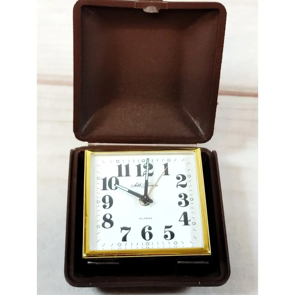 Vintage Seth Thomas Travel Alarm Clock Brown Case Germany READ